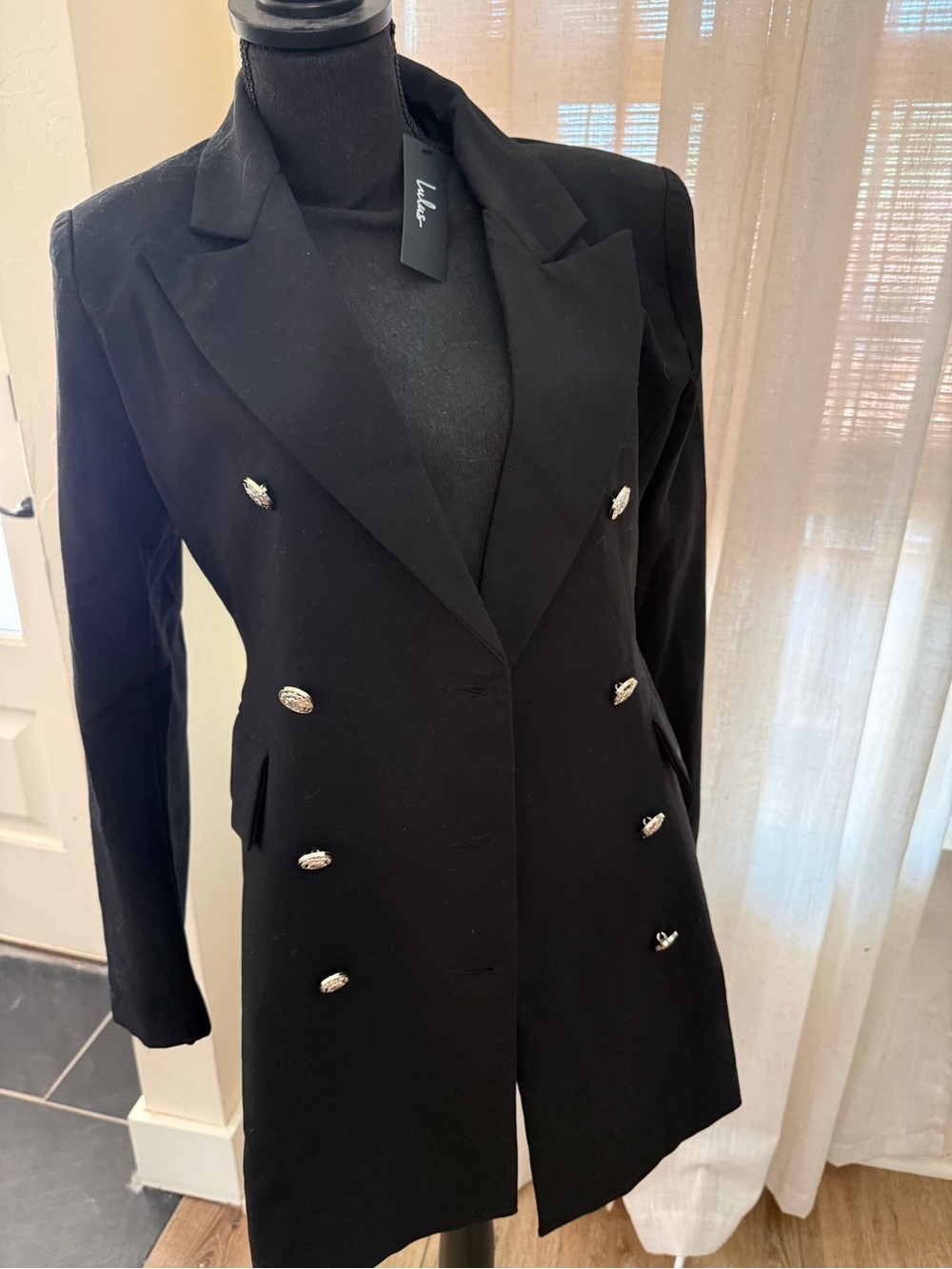 Lulu's Black Double-Breasted Blazer Jacket with Silver Buttons